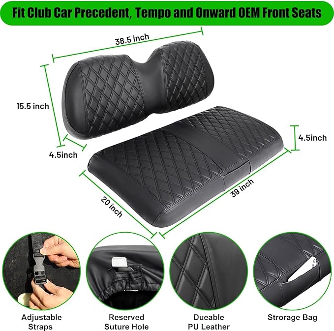 Club Car Precedent Seat Covers, Golf Cart Seat Covers for Precedent OEM Ordinary Seat-Thick Premium Marine Leather Custom Diamond Comfortable/Anti-Scratch/Anti-Fading/Easy to Install