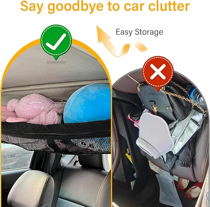 Upgrade Car Ceiling Cargo Net Pocket with Zip,Double Layers+Avoid Sagging Roof Cargo Bag for Toy,Quilts,Tickets,Universal Road Trip Essentials Car Organizers and Storage for Truck SUV