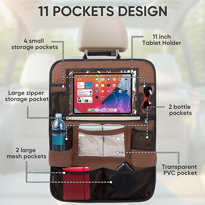 BALEINE Backseat Car Organizer, Back Seat Car Organizers and Storage, Kick Mats Back Seat Protector, Travel Accessories for Most Automotive (1 Pack, Mocha)