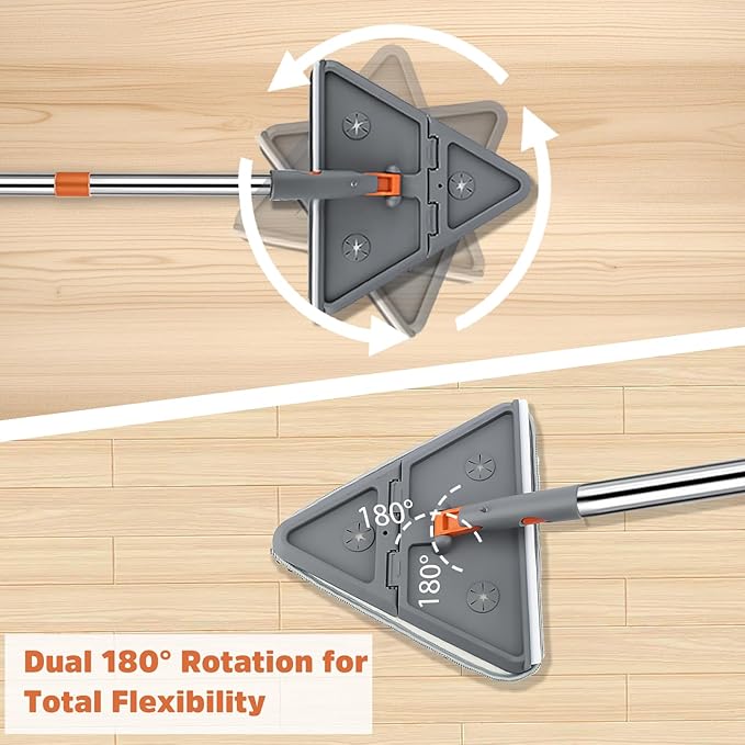 UIMO Wall Cleaner Mop with 94" Long Handle, 2-in-1 Triangle & Rectangle Head with Squeegee, 10 Washable Pads, Baseboard Cleaner Tool for Walls Scrubber, Ceilings, Windows, Glass, Fans, Doors, Corners