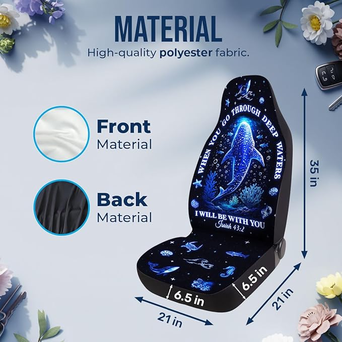 GENANY Bible Verse Car Seat Covers Set of 2, Sea Themed Breathable Front Seat Covers for Truck Sedan SUV, Christian Car Accessories, Christian Gift for Women Men