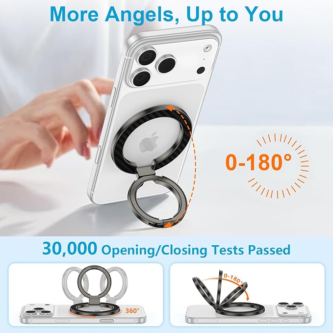 MagSafe Phone Ring Holder, 360° Rotation Magnetic Phone Grip Kickstand with Double-Sided Magnet Mag Safe Finger Ring Stand for Samsung S26 S25 FE S24 Ultra iPhone 17/16/15/14 Pro Max Google Pixel 10a