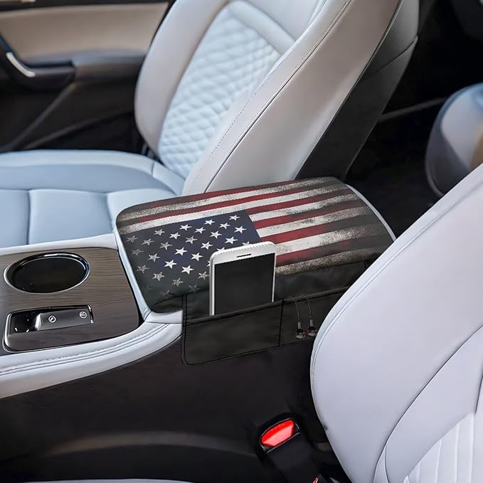 Tupalatus American Flag Car Console Cover Water-Resistant Auto Armrest Cover Protector with Storage Bags Comfort Padded Arm Rest Covers Compatible with Most Cars,SUV,Truck,Van