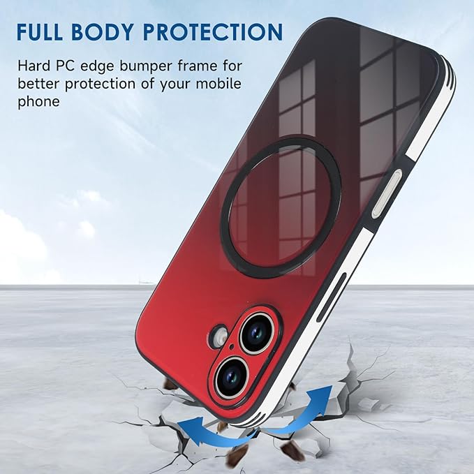 Guppy Compatible with iPhone 16 Case Magnetic, with Full Camera Lens Protector [Compatible with MagSafe] Scratch Resistant Gradient Glass Back Cover Phone Case-Red