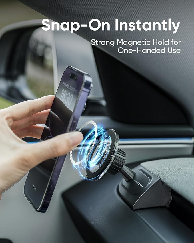 Phone Mount for Tesla Model Y Juniper 2025-2026, Magnetic Phone Holder for Tesla Model 3 Highland 2024-2026, Hide Design Easy to Install, Suitable for iPhone & All Phones with Magnetic Sheet