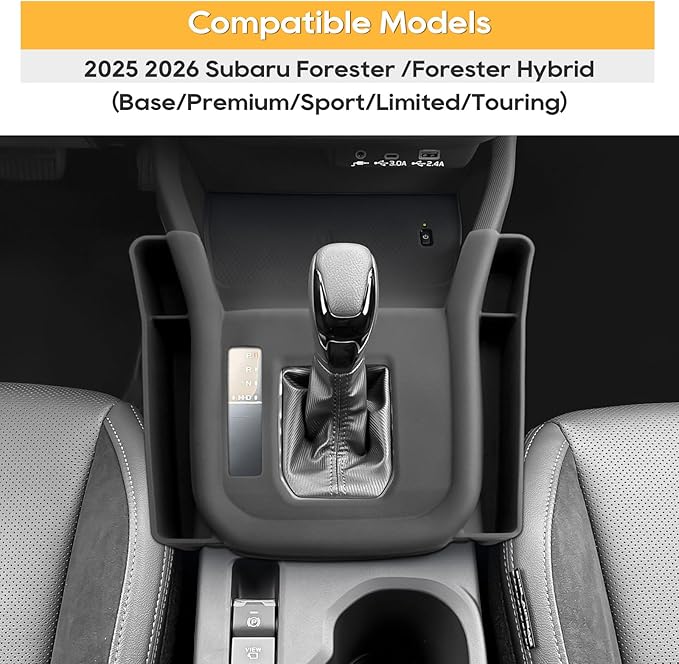 LFOTPP 2026 Forester Center Console Organizer - for 2025 2026 Subaru Forester(Premium/Sport/Limited/Touring)-Gear Shift Cover Silicone Tray for 2025 Forester Accessories (Not for Base & Wildness)