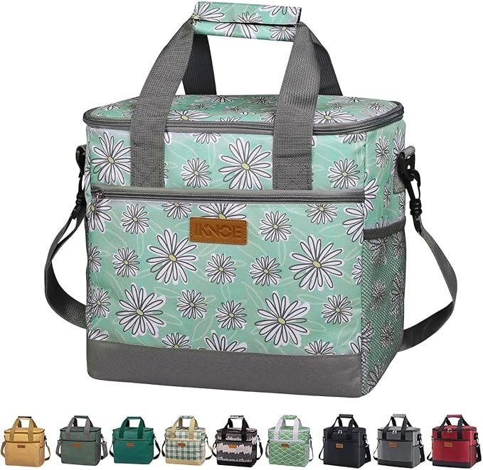 Iknoe Large Cooler Bag Collapsible 24 Can Insulated Bags Leakproof Lunch Cooler Tote with Multi-Pockets for Adult Insulated Thermal Bag for Beach, Picnic, Office Work(Daisy)