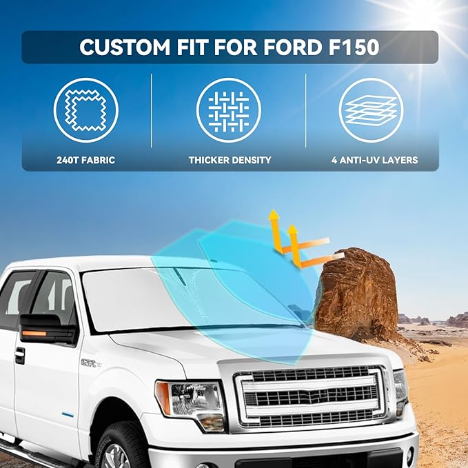 for Ford f150 2012-2014 Windshield Sun Shade - 4 Layers Car Sunshades for Front Windows Shade Cover Custom Fit f150 Sun Visor 250T Retractable Shade Blocks UV Rays Car Accessories