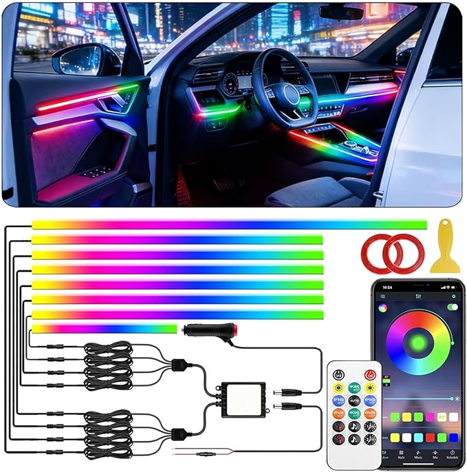 Interior Car LED Strip Lights, Acrylic LED Lights for Car with Dynamic Dreamcolor Chasing,RGB+IC 8 in 1 235 inches 800 LEDs Ambient Lighting Kits Music Sync Wireless APP and Remote Control