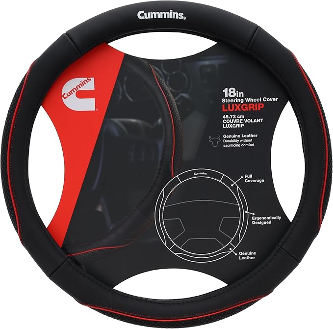 Cummins CMN35392 Navigator 18-Inch Steering Wheel Cover Leather Semi Truck Interior Accessories for RV and Big Rig-Black