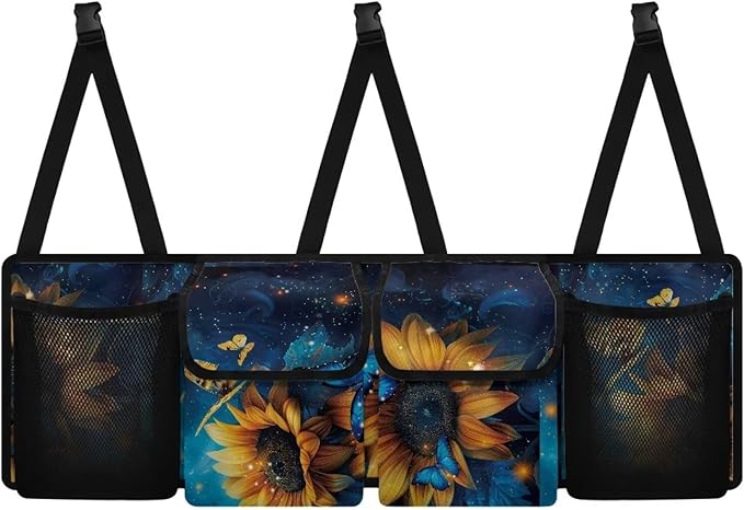 Yellow Sunflower Butterfly Backseat Trunk Organizer for Car Hanging Collapsible Cargo Bag Car Storage Organizer,Sturdy Space Saving Expert