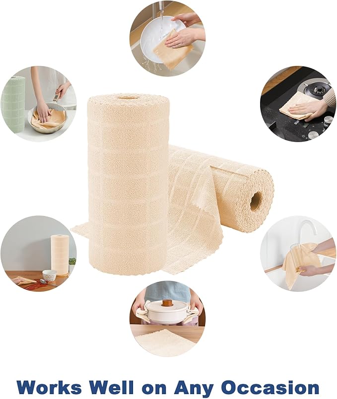 80 Pack Microfiber Cleaning Cloth Roll,Lint Free Rags Paper Towels & Tear Away Reusable Towels,Washable Shop Rags,Wash Cloths Dish Rags(12" x 12") for Car Kitchen Window Garage-Apricot Yellow