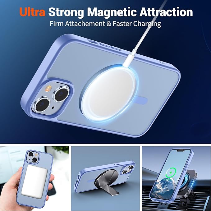 SUPFINE Magnetic for iPhone 14 Case & iPhone 13 Case (Compatible with MagSafe)(Military Grade Drop Protection) Slim Translucent Matte Shockproof Phone Cover,Blue Purple