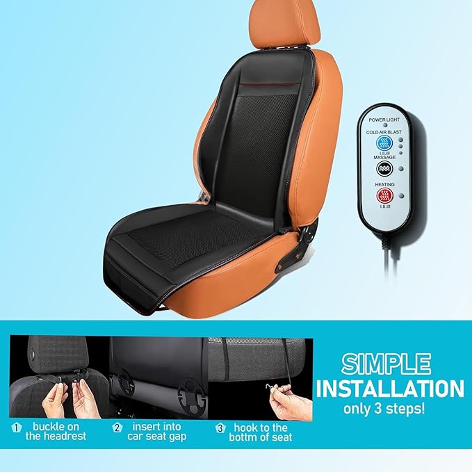 Cooling Car Seat Cover Ventilated Cooling Seat Covers for Cars Front Seats Leather 3-in-1 16 Fans Cooling Car Seat Cushion Massage Car Seat Cover with Climate Control 1PCS (Black)