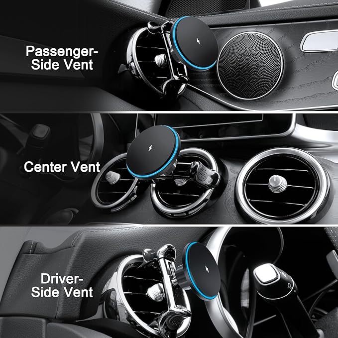 MagSafe Car Mount for Mercedes-Benz [15W Wireless Charging], Round Air Vent Holder, Compatible with Mercedes Benz GLC, C-Class, E-Class, A/B/C-Class, GLC/GLB/GLA/Sprinter, Mercedes Benz Accessories