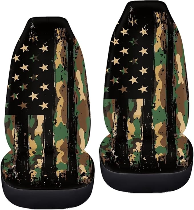 ELEQIN Car Seat Covers, Camo US Flag Print Seat Cover Front Car Seat Cushion, Front Auto Protector Universal Fit Most Cars, Automotive Interior Accessory
