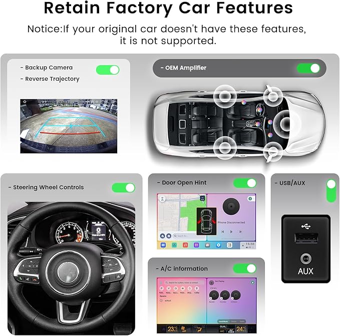 9'' QLED Screen Car Radio for Jeep Renegade 2015-2022, GPS Navigation, with Wireless Carplay & Android Auto, 8+256GB Stereo, DTS Sound, Built in Gyroscope, Physical Knob