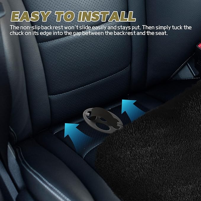 wuyaoyao Sheepskin Car Seat Cushion, Soft Comfort Fur Wool Car Seat Covers, Winter Warm Auto Front Seat Cushion Pad, Fuzzy Seat Bottom Protector Universal for Vehicle Office Chair (Black)