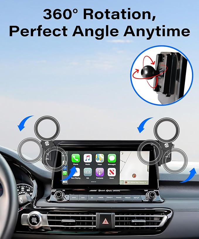 Car Phone Holder for Kia Seltos 2021 2022 2023 Accessories Apply to 8/10.25 Inch Touch Screen Fixed Clip Magnetic Cell Phone Mount Hands-Free 360 Degree Rotation