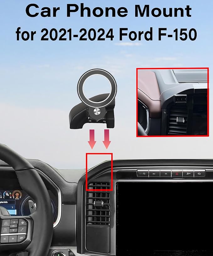 Magnetism Car Phone Holder for 2021-2024 Ford F-150 Accessories Compatible with MagSafe Hands-Free 360 Degree Rotation Adjustable Cell Phone Mount Does Not Affect Air Vent