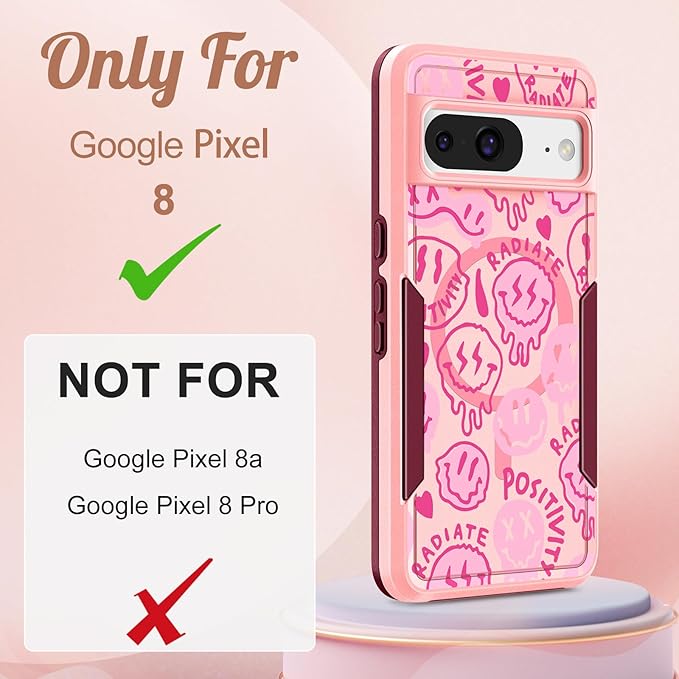 for Google Pixel 8 Case 6.2 Inch - Compatible with MagSafe Women Girls Cute Magnetic Protective Cover Girly Kawaii Pretty Fashion Heavy Duty Shockproof Design for Google Pixel 8 Phone Cases