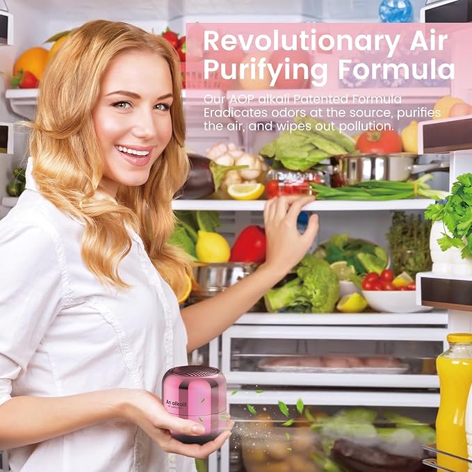 Fridge Deodorizer – 2 Pack Refrigerator Odor Eliminator, Lasts 10 Years, Chemical-Free Fresh Odor Eliminator Kit, More Effective Than Baking Soda, for Kitchen Appliances, Closet, Car, Pet Areas-Pink