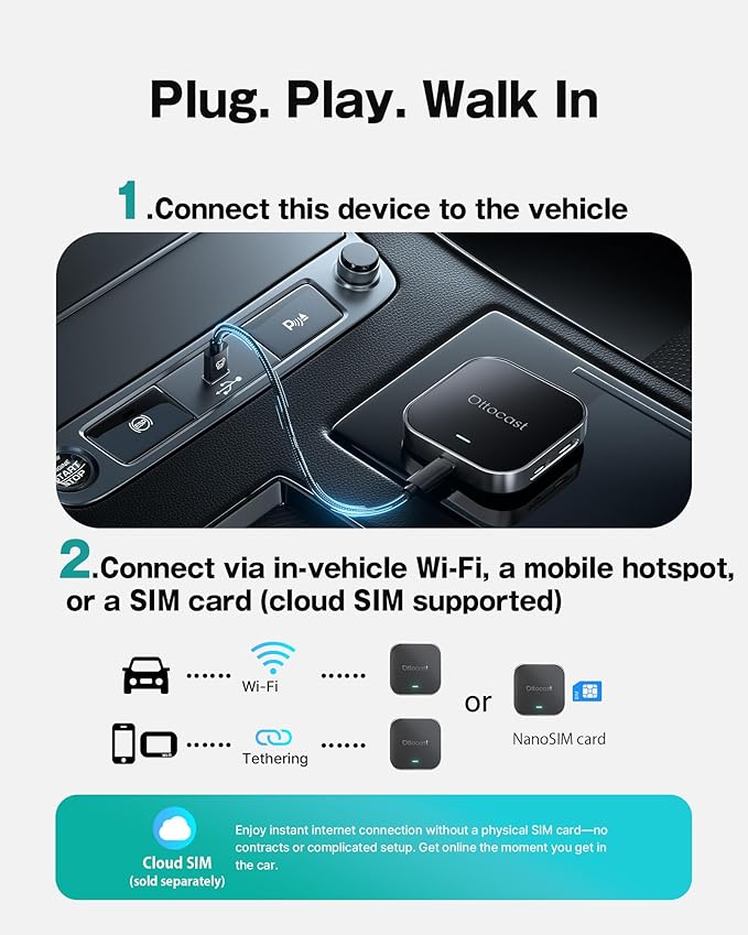 OTTOCAST 2025 Wireless CarPlay & Android Auto Adapter,Android 13 Magic CarPlay Box for Netflix/YouTube/TikTok +,FOTA Update,Split Screen,Plug & Play,Auto Bluetooth Connection,App Download,E2
