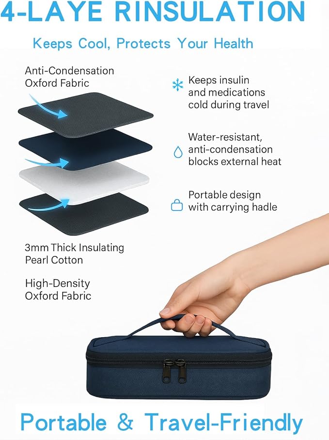Insulin Vials Cooler Travel Case: TSA Approved Medication Diabetic Cooler for Travel, Insulated Cooling Bag for Insulin Pens, Diabetic Small Bottle Protector Kit with Protective Ice Brick