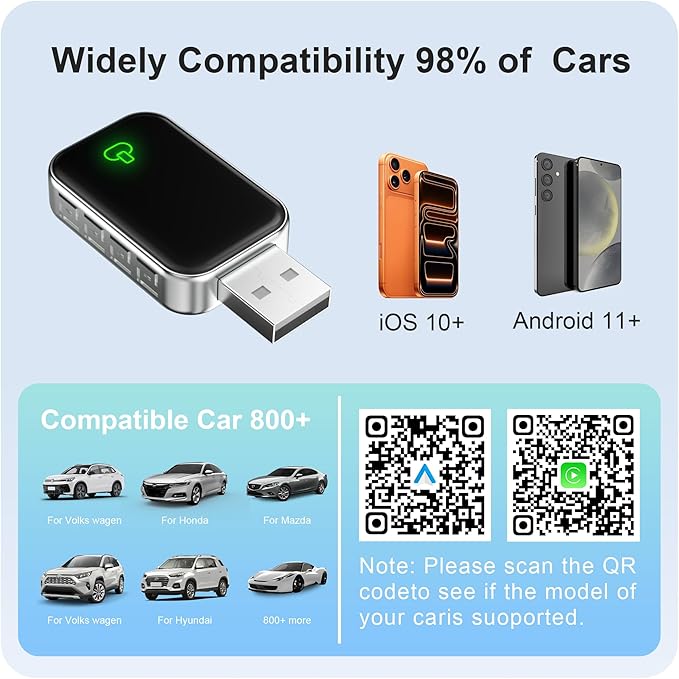 Wireless CarPlay Adapter for Apple & Android Auto, Convert Wired to Wireless,Plug & Play Auto-Connect, No Delay, BT 5.4, 2.4G/5G WiFi