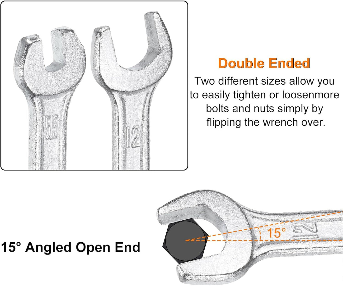 HARFINGTON Double Open End Wrench 6mm x 7mm Metric 15 Degree Offset Angle Small Flat Head Wrench Galvanizing Open Ended Spanner for Automotive Repair Furniture Assembly
