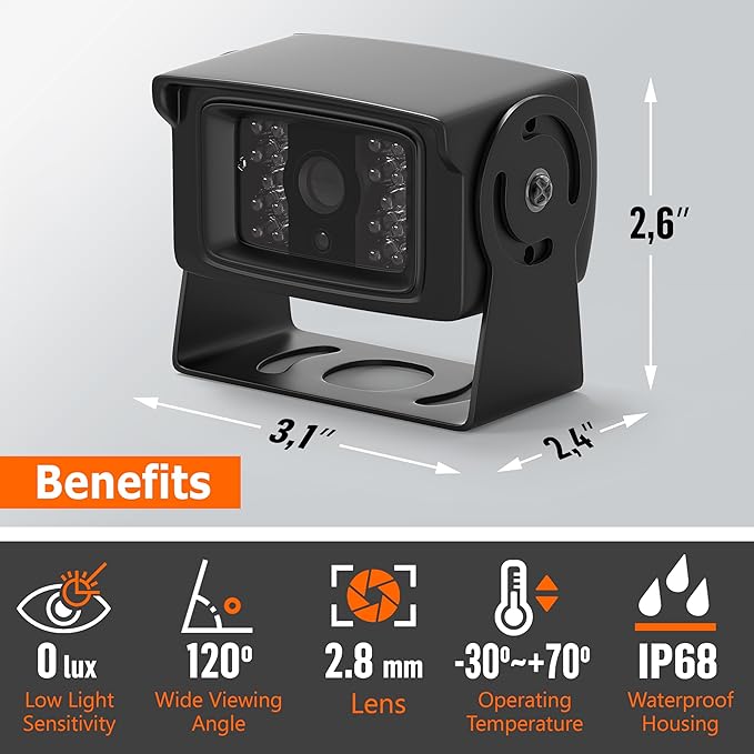 AHD 1080P 4-Pin Backup Camera with Night Vision, 120° Wide Angle, IP68 Waterproof & CMOS Sensor — Rear View Camera for Trucks, RVs, Trailers, Buses, Vans — Includes 33ft 4-Pin Cable