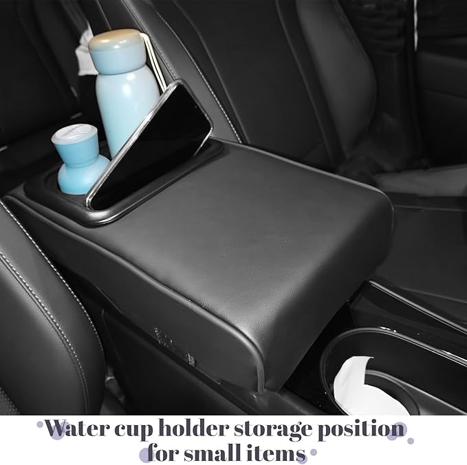 QianBao Car Center Console Armrest Box Booster Cushion with Cup Holder Mobile Phone Storage Armrest Booster Pad Protector Universal for Most Car Black
