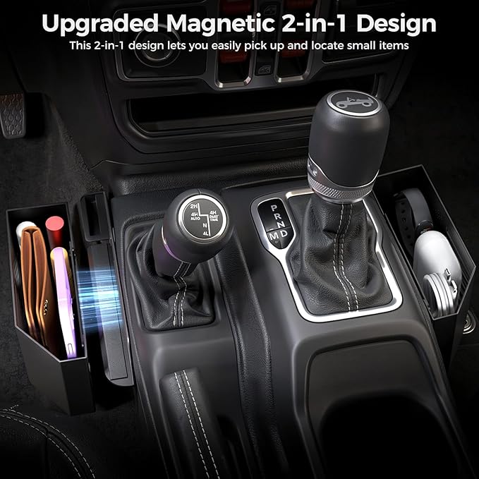 DIAMOOKY Metal Magnetic Center Console Organizer for Jeep Wrangler JL JLU 4XE 2018-2026 & Gladiator JT 2020-2026 Accessories Gear Shift Storage Box, Flag (Not for JK/JKU)