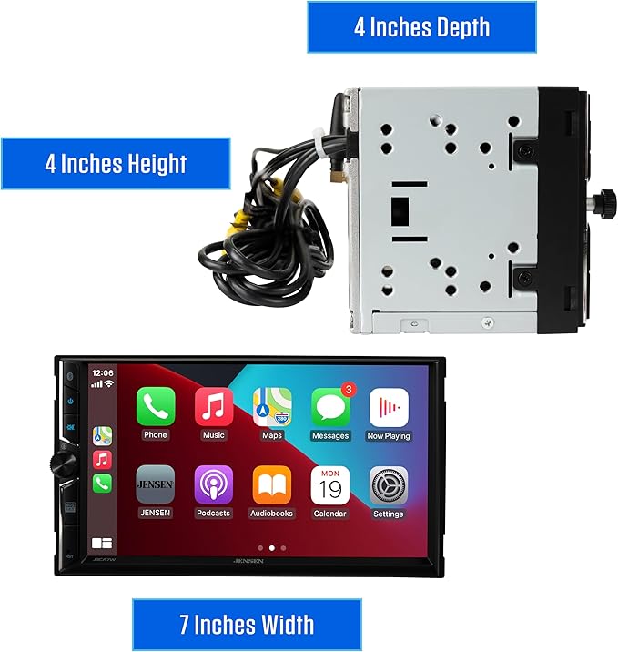 JENSEN J3CA7W 7-inch Certified Apple CarPlay Android Auto Wired or Wireless | Double DIN Touchscreen Car Stereo Radio | Bluetooth | Backup Camera Input | USB Playback & Charge