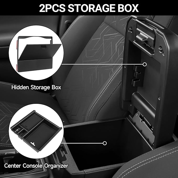 YOJOJOCO 2PCS Center Console Organizer Compatible with Toyota 2016-2020 2021 2022 2023 Tacoma Accessories ABS Material Armrest Hidden Storage Box