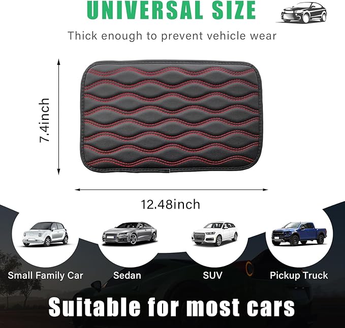 Car Center Console Pad, Waterproof Auto Armrest Seat Box Cover, PU Leather Arm Rest Protector Cushion Pad, Universal Vehicle Interior Protection Accessories for Car SUV (Black & Red)