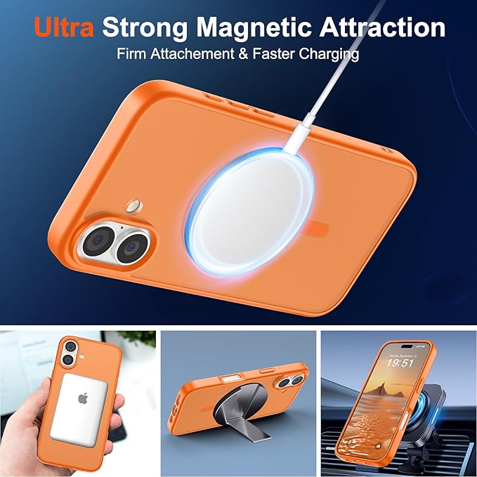 SUPFINE Magnetic for iPhone 17 Case (Compatible with MagSafe)(Military Grade Drop Protection) Translucent Matte Shockproof with Anti-Fingerprint Phone Cover,Starry Orange