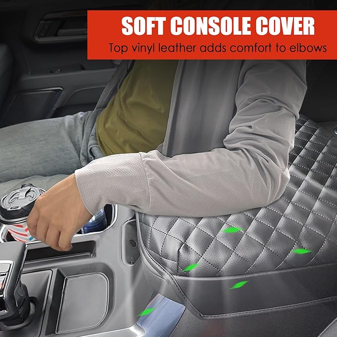 Center Console Cover for Chevy Silverado/GMC Sierra 2019-2025, Tahoe/Suburban/Yukon 2021-2024 2025, Vinyl Leather Console Lid Cushion Silverado Accessories, Bucket Seat (Black)