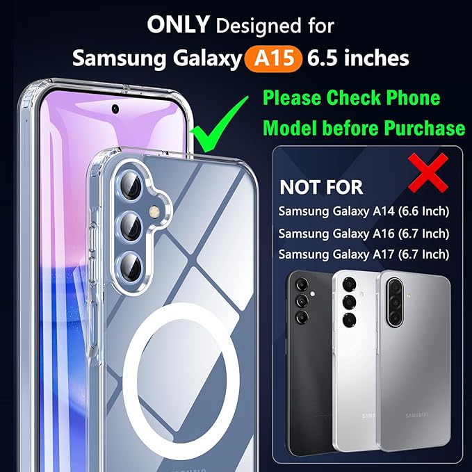 OWKEY for Samsung Galaxy A15 5G Phone Case with Screen Protector & Stand, Magnetic Case for Magsafe Military-Grade Protection Shockproof Matte Cover for Samsung Galaxy A15 5G (Clear)