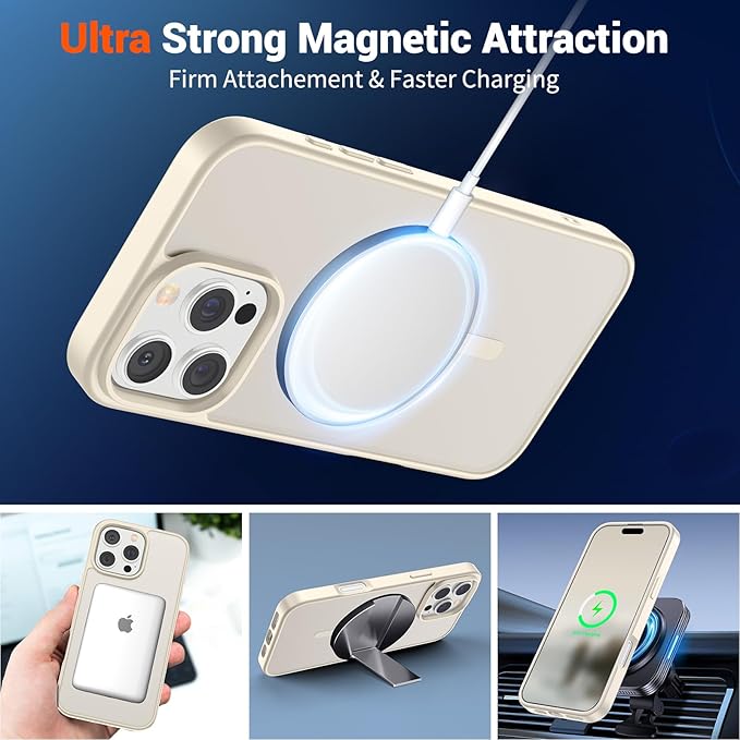 SUPFINE Magnetic for iPhone 16 Pro Case (Compatible with MagSafe) (Military Grade Drop Protection) Translucent Matte Shockproof with Anti-Fingerprint Phone Case,Antique White