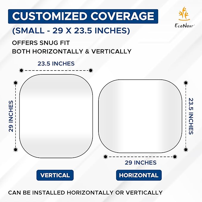 EcoNour 2 Piece Sunshade for Car Windshield, Durable 240T Polyester Car Windshield Shade Blocks UV Rays, Sun Protection for Front Window, Small 29x24, Fits Coupe, Hatchback, Small Sedan, Sports Model