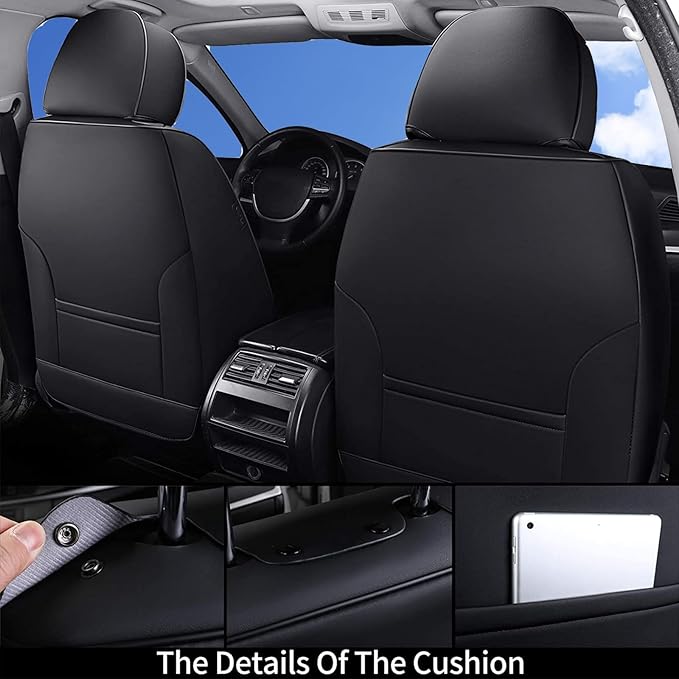 Coverado Seat Covers Full Set, Black Seat Covers for Cars 5 Seats, Car Seat Protector, Waterproof Nappa Leather Car Seat Cushion, Front and Rear Car Seat Cover Fit for Most Sedans SUV Pick-up Truck