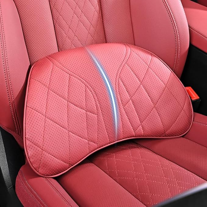 for Chevy Silverado 2007 2008 2009 2010 2011 2012 2013 Leather Car Seat Headrest Lumbar Cushion, Lumbar Support Pillow for Car,for Driving Traveling Relieving Neck Fatigue,3-C Brown