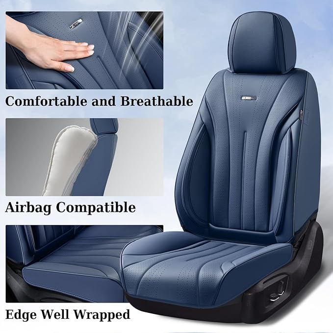 Coverado Leather Seat Covers, 5 Seats Waterproof Seat Covers for Cars, Front and Rear Seat Cover, Luxury Car Seat Protectors, Universal Car Seat Cushions Automotive Accessories Fit for Most Cars, Navy