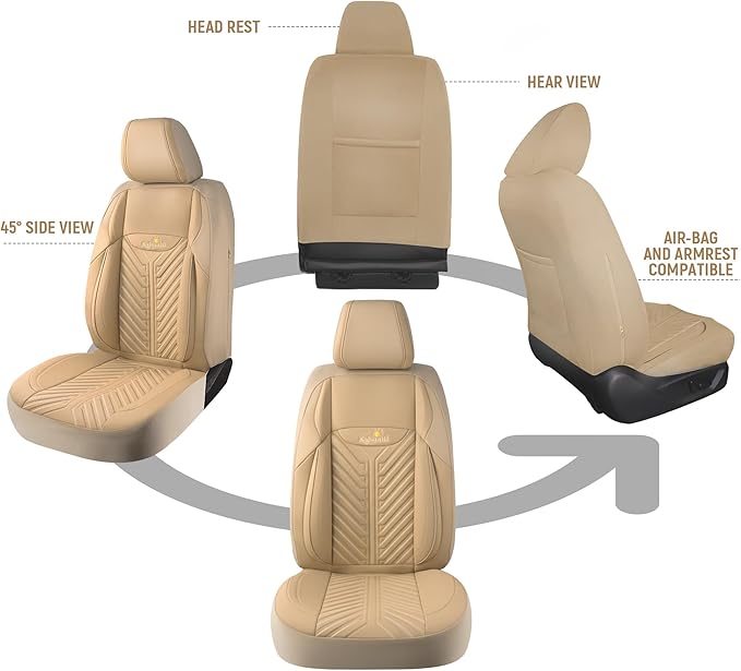 PU Leather Car Seat Covers Full Set – Waterproof seat Cover for Cars，3D Foam Support Automotive seat Covers ，Airbag Compatible, Universal Fit for Cars SUVs Trucks Sedans（Khaki）