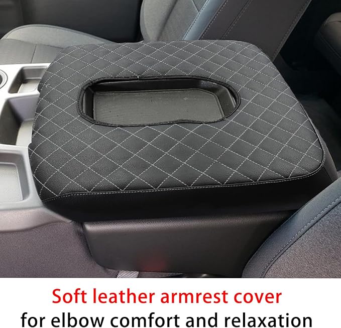 Center Console Armrest Cover for Chevy Silverado/GMC Sierra Accessories 2019-2024 2025 Arm Rest Box Leather Protective Case Middle Console Lid Cushion Pad Only for Jump Seat (Gray Stitches)