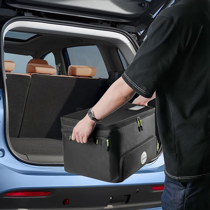 Golf Trunk Organizer, 2 Layers Golf Accessories Bag for Men, Waterproof Car Golf Storage Organizer with Compartment for 2 Pairs of Shoes, Golf Gifts for Men Women, Black