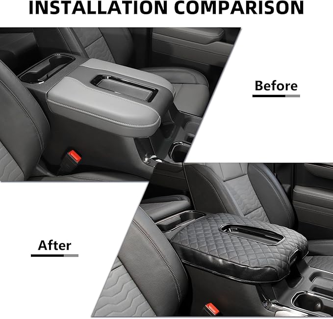 Armrest Pad Cover, Center Console Cover Leather Cushion Pad Compatible with 2019-2023 Chevy Silverado & GMC Sierra, Black