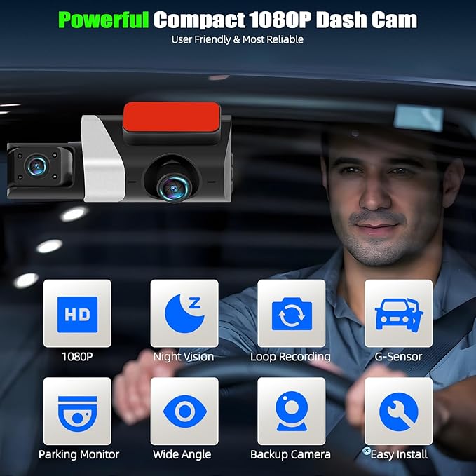 3 Channel Dash Cam Front and Rear Inside, 2.9'' 1080P Dash Camera for Cars,Three Way Triple Car Camera with App Control Super Night Vision,Wide Angle,Loop Recording,G-Sensor,24 Parking Monitor