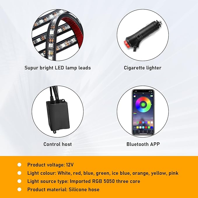 Car Led Interior Lights, RGB 48 LED Multicolor Auto Strip Light with Sound Active Function and APP Control, Under Dash Smart Lighting Kit with Charger, Car Accessories (Cigarette Lighter)